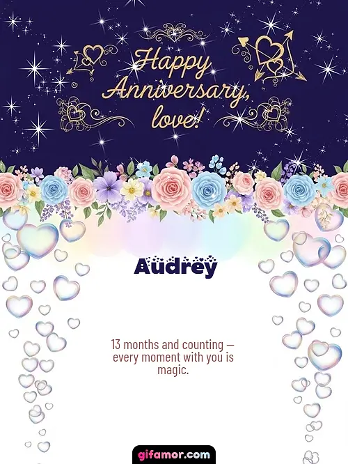 GIF de Dating Anniversary (Months): 13 months and counting — every moment with you is magic.